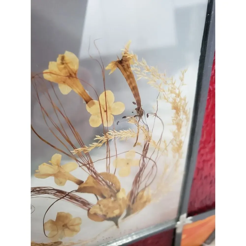 Vintage Real Butterfly Dried Pressed Flower Stained Glass Sun Catcher Decor Boho